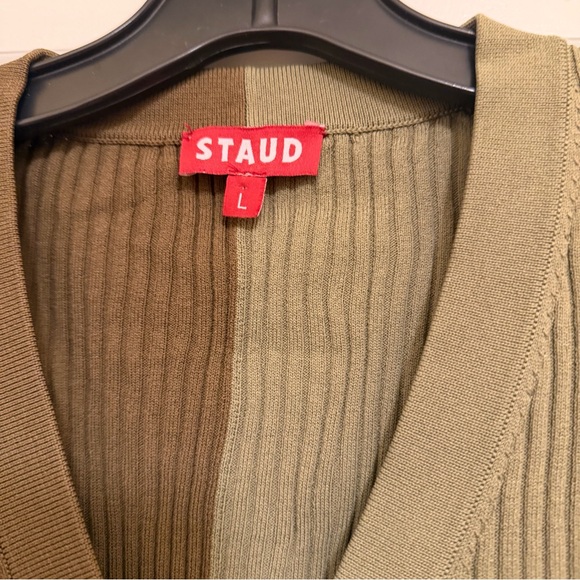 STAUD Shoko Olive Green Ribbed Knit Midi Dress - Picture 7 of 8